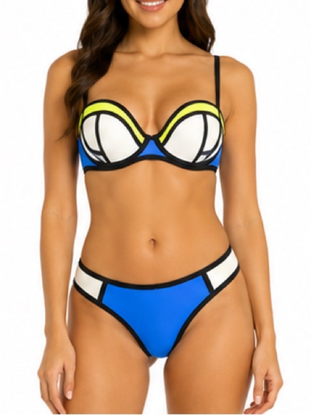 TRIANGL Neoprene Colorblock Bikini Set Blue Black White Small Top Med Bottom